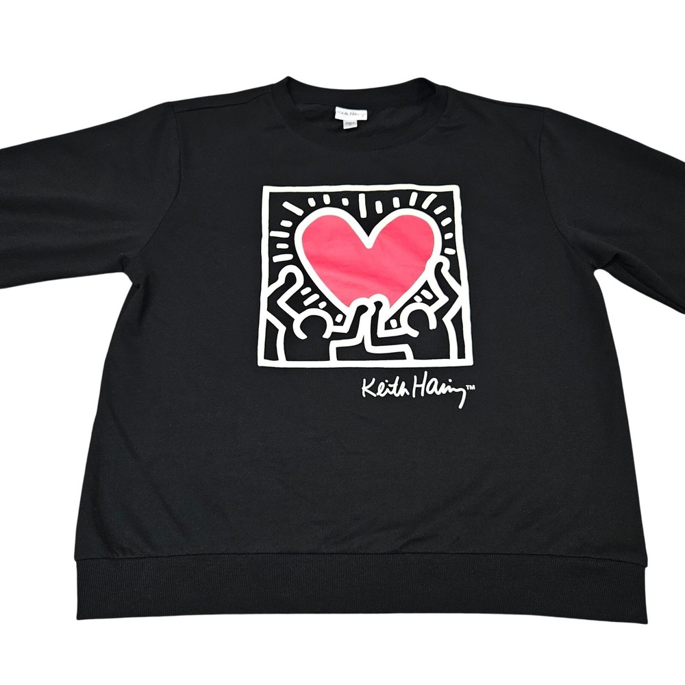 Keith Haring Crewneck Sweatshirt Womens M‎ Black Heart Graphic Pop Art Student
